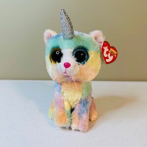 TY Beanie Baby Boo Collection Rainbow Unicorn Cat Heather Plush Stuffed Animal